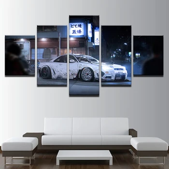 5 panelis, kanvas glezna balta auto sienas attēlu modernās glezniecības plakātu mākslas audekls mājas apdare bezmaksas piegāde