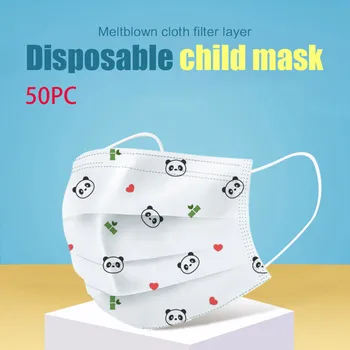 50gab Bērnu Bērniem, Vienreizējās lietošanas Sejas Maskas, 3 Slāni Anti-Putekļu Piesārņojuma Mutes Maskas Audums Nav austs nepievelk putekļus Karikatūra Panda Maska