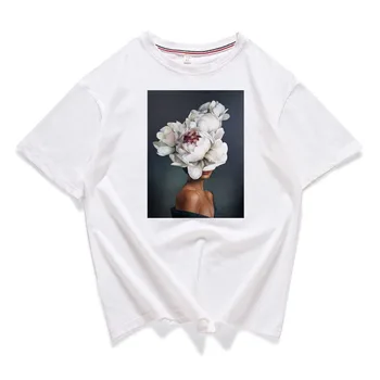 95% Kokvilnas Ziedu, Ziedu, Spalvu Sieviešu T -krekls Vasaras Īsām Piedurknēm ar Apaļu Kakla Harajuku Drukāšanas Tee Gadījuma Modes Sieviešu Topi