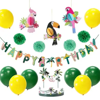 9pcs Tropu Džungļu Putnu Dzimšanas dienas svinības Apdare Bērniem, Multiplikācijas filmu Dzīvnieku Happy Birthday Haning Banner Vasarā Grupa Krājumi