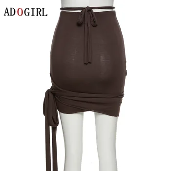 Adogirl Bodycon Pārsējs Mini Svārki Sievietēm Ar Augstu Vidukli, Īsi Svārki Vienkrāsainu Puse Clubwear Zīmuli Svārki Modes Streetwear