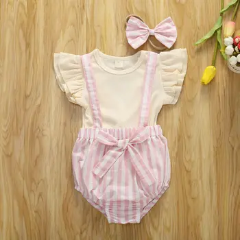 AK Infant Baby Girl Vasaras Apģērbs Lidot-Piedurknēm Topi Zeķu Bikses Galvu Komplekts