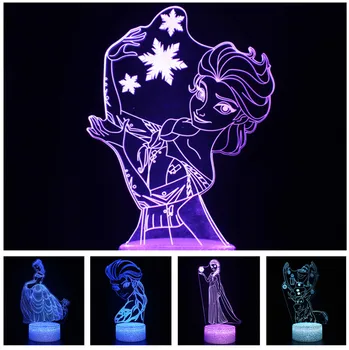 Anime Skaitļi Disney Saldēti Nakts Gaismas 3D LED Modeli, Anna Elsa Princese Olaf Darbības Figurals Dekori Mājas Rotaļlietas Kolektora Juguetes