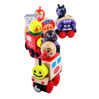 Anpanman Vilcienu Uzstādīts Magnētisko Van Lai Veiktu Cilvēki, Kas Vilcienu Bērniem, Koka Rotaļlietas, Magnētiskās Transportlīdzekļa Bloki Kids Izglītojošās Rotaļlietas