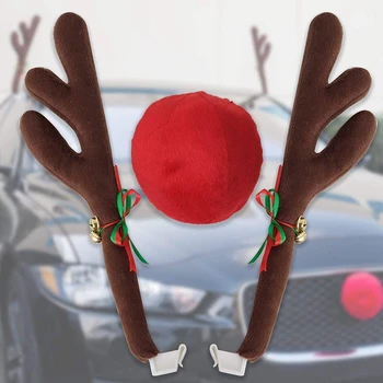 Auto Ziemeļbriežu Ragi & Deguna - Logu, Jumta & Restes Rūdolfs Ziemeļbriedis Džinglu Bell Ziemassvētku Kostīms Auto Piederumi