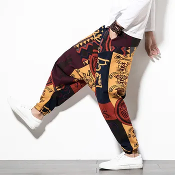 Baggy Kokvilnas Vīriešu Harēma Bikses ar Kabatas Vīriešiem Hip-hop Harēma Bikses Plaša Kāju Bikses Gadījuma Vintage Vīriešu Aladdin Bikses