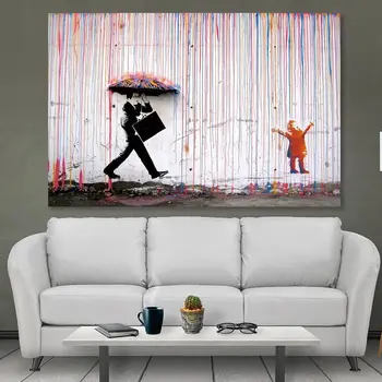 Banksy Krāsains Lietus Plakāti Un Izdrukas Apdare, Mājas Eļļas Gleznas Audekla Anotācija Dekoratīvās Bildes