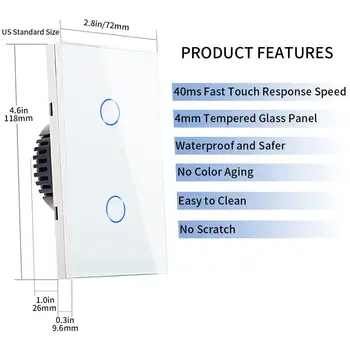 Bingoelec Touch Sensora Slēdzis Kristāla Stikla Paneli 2 Banda 2 Veids, Kāpņu Sienas Slēdzi US/AU Standarta Gaismas Slēdzi AC 110-240 V