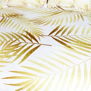 BlessLiving Mūsdienu Palmu Lapu Gultas Komplekts Tropisko Ziedu Botāniskais Drukāt Sega sedz 3pcs Zelta Baltā Piekrastes Dzīves Havana Gultas Komplekts