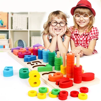 Bērnu Koka Montessori Materiāli, Mācību Skaits Numurus Matching Digitālo Formu Mača Sākumā Izglītības Mācību Math Rotaļlietas