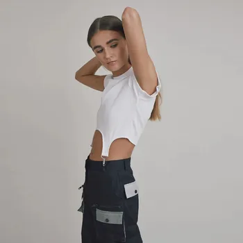 CNYISHE 2020. gada Vasaras Elastīgs Augstums Krekli Cietā Melnā Sexy Kultūru Tops ar Īsām Piedurknēm Šauri Slim Topi Sieviešu Modes Streetwear Tshirt