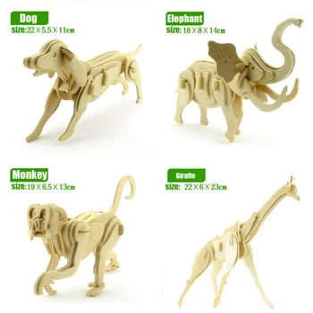 Dinozauru puzzle dzīvniekiem, koka rotaļlietas trīsdimensiju modelis samontē puzzle rotaļlieta DIY baby bērnu izglītības 3D puzles