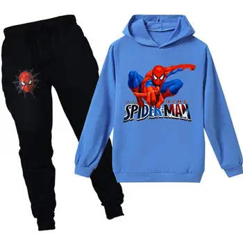 Disney Pavasara Bērnu Spiderman Apģērbu 2gab Hoodies Uzstādīt Rudenī Zēni Meitenes Modes Kokvilnas Hoodies Elsas Ikdienas Skriešanas Tērps