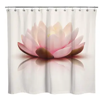 Dizains Zen Stilā koi Dīķis Rozā Lotosa Zieds, Auduma Dušas Aizkars ar Baltu Fonu, Garīgo Meditācijas Tēma Vannas istaba