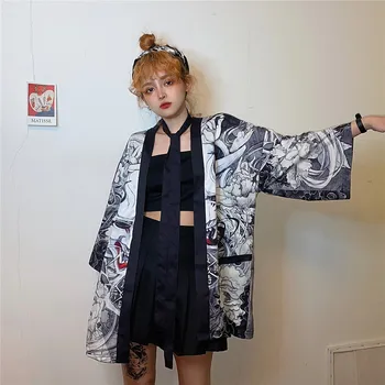 Dēmons Iespiesti Japāņu Kimono Elementus Tradicionālo Apģērbu Anime Kimono Krekli, Sieviešu Samurai Haori Hombre Yukata Cilvēks Jaciņa Krekls
