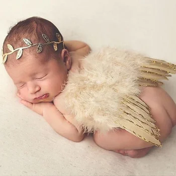 Elastīgās Zīdaiņu Jaundzimušo Atstāj Galvas Stīpa + Spalvu Eņģeļa Spārnus Kostīms Mazulim Fotogrāfiju Aksesuāri