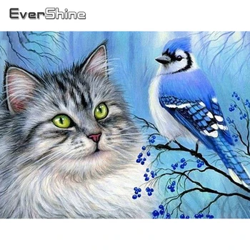 EverShine Dimanta Krāsošana Pilnu Kvadrātveida Kaķis Dimanta Izšuvumi Dzīvniekiem Cross Stitch Rhinestones Mākslas Roku Darbs Mājās Apdare
