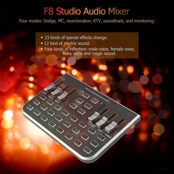 F8, 4 Režīmi Studio Audio Mikseris Mikrofons Tiešraide Izklaides Streamer Live Skaņas Karte Tālruni, Datoru, Datora