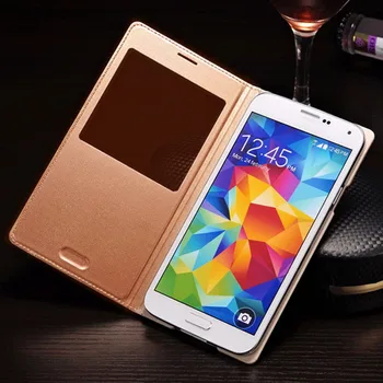 Flip Cover Leather Case For Samsung Galaxy S5 S 5 Galaxys5 Samsungs5 SM G900 G900F G900FD SM-G900F SM-G900 Smart View Telefonu Gadījumā