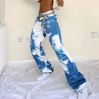 Gadījuma Y2K Kaklasaites Krāsu Drukas Joggers Bikses Sieviešu Modes Harajuku Augstās Jostasvietas Bikses, Capri Kabatas Garās Bikses Streetwear