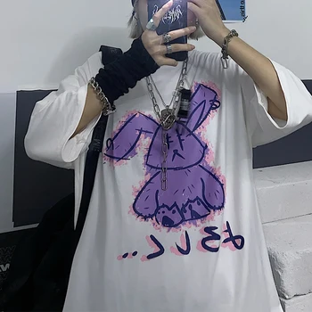 Harajuku T Krekls Sievietēm Ulzzang korejas punk black Vintage Topi trušu karikatūra izdrukāt dropshipping apģērbu plus lieluma īsām piedurknēm