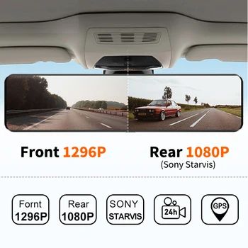 JADO Dash Cam T690 DVR Dual Objektīvs Automašīnas Kameras Plūsmu Atpakaļskata Spogulī 12
