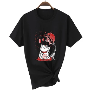 Japāņu stila Streetwear Sieviešu T-krekls Smieklīgi Laimīgs Kaķis Grafikas Drukāšanai T krekls naudas Sodu Kawaii Gadījuma O-veida kakla Plus Lieluma Tshirt
