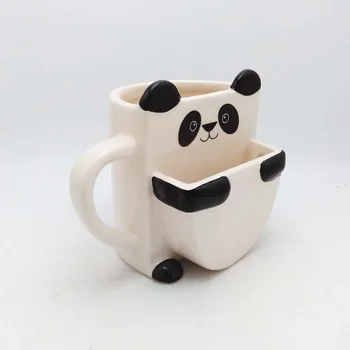 Jauki 3D Multiplikācijas filmu Panda Kafijas Krūzes Dubultā Cepumi Keramikas Piena Tējas Tases Radošajiem Zīmes Drinkware Ziemassvētku Dāvanas Bērniem ZL285