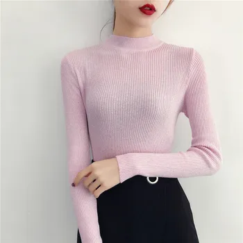 Jauni Topi 2019 Fall Winter Sieviešu Džemperis Dāmas Gadījuma O Kakla Slim Pieguļošs Trikotāžas Džemperis Korejas Modes Sieviešu Džemperi