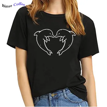 JAUNS Sieviešu T-krekls Mīlestība Delfīnu Drukāt Īsām Piedurknēm Kokvilnas T Krekli, Sieviešu Camisetas Verano Mujer 