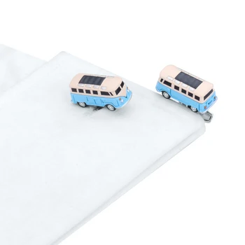 Jaunu 3D Blue Autobusu Modelis, aproču pogas, Vīriešu Krekls Pavisam Aproces Pogas Augstas Kvalitātes Jaunums Emaljas Vintage aproču pogas Modes Rotaslietas