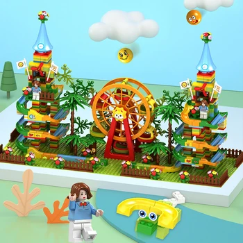 Jaunā Džungļu Marmora Sacensību Palaist Celtniecības Bloki DIY Labirints Bumbiņas Piltuves Slaidu Maza Izmēra Ķieģeļu Izglītības Panorāmas Ritenis Bērniem, Rotaļlietas, Dāvanu