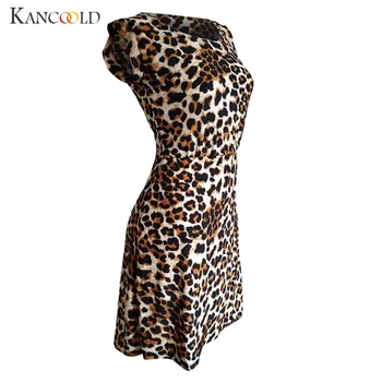 KANCOOLD kleita Sievietēm Leopard Ikdienas Īsās Piedurknes O-veida Kakla Stiept Mini Kleita Sexy Stila Slim modes jaunu kleitu sievietēm 2019DEC11