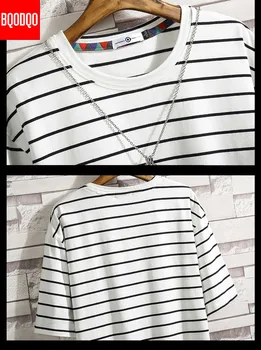Kokvilnas Melns Svītrains Fitnesa T Vīrieši, Baltā Vasaras Streetwear Harajuku T krekls Lielgabarīta Hip-hop Gadījuma T-krekls Vīriešu Modes