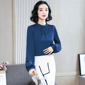 Korejas Modes Zīda Sieviešu Blūzes, Eleganti Krekli, Sieviešu Satīna Blūze Laternu Krekls Ar Garām Piedurknēm Dobi No Plus Lieluma Sievietēm, Topi