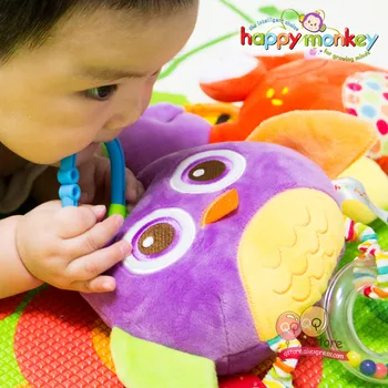 Laimīgs Monkey Plīša Pildījumu Ratiņus, bērnu Gultiņa Piederumi Mīksta Gulta Karājas Bērnu Rotaļlietas Bērniem Teether Drošības Spēli Grabēt Dekori