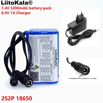 LiitoKala Aizsargātu 7.4 V 5200 mAh 8.4 V 18650 Li-lon Akumulatora velosipēda gaismas lukturi īpašu akumulators DC 5.5*2.1 mm + 1A Lādētāju