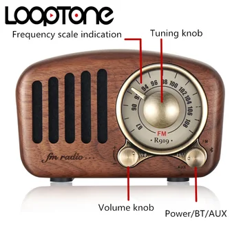 LoopTone Portatīvā Bluetooth 5.0 Skaļruņi ar FM Radio Vintage Roku darbs, Koka Mega Bass Stereo Mini Izmēra TF kartes MP3 Atskaņotājs ar AUX