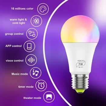 Luces led E27 LED Gaismas RGBCW Krāsa Mainās 2.4 GHz WiFi Spuldzes, kas Darbojas ar Alexa, Google Home IFTTT 600LM 7W Smart LED Spuldzes