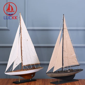 LUCKK 60CM Amerikāņu DIY Koka Modelis Kuģiem Mājas Interjera 2 Krāsu Vintage Apdare Amatniecības Ēkas AssemblingToys Buru Modelis