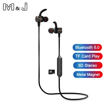 M&J Bluetooth 5.0 Austiņas Metāla Magnētu Bezvadu Austiņas Stereo TF Kartes Austiņas Sporta Klausules Earbuds HiFI Bass Rokās-bezmaksas