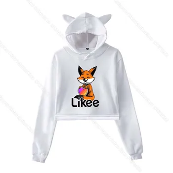 Meiteņu Rozā Kaķu Ausu LIKEE Hoodies Kaķis Kultūraugu Top Likee App pelēkā vārna Sieviešu Multiplikācijas filmu Unicorn Fox Sieviešu Krekls Harajuku Streetwear
