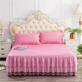 Mežģīnes gultas svārki princese matrača vāciņu, rozā, purpura, bēša Vasaras korejiešu stilā, cietā deco rbed segtu 150*200cm pilna karalienes gultas