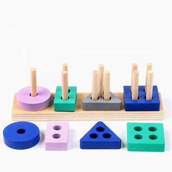 Mini Koka Montessori Rotaļlietas, Celtniecības Bloki, Agrā Mācīšanās, Izglītības Rotaļlietas Krāsu, Formu Izziņas Spēles Bērniem, Rotaļlietas Zēniem Meitenēm