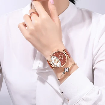 Modes sieviešu ādas rokas pulksteņi luksusa analog biznesa dāmas, kvarca pulksteņi augstas klases zīmolu dāmas eleganta kleita pulksteņi