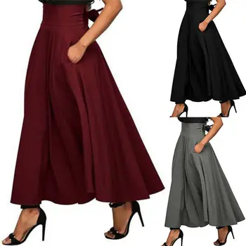 Modes Svārki Ar 2020. Gada Vasaras Kabatas Augstas Kvalitātes Cietā Potītes Garuma Vintage Svārki Sievietēm Black Ilgi Svārki