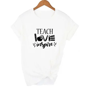 Mācīt Mīlēt Iedvesmot Vēstuli Valdnieks Apple Pildspalvu, Grāmatu Drukas Grafikas Tees Sieviešu Ikdienas Skolotāju T-krekls Harajuku Vintage Topi Camisetas