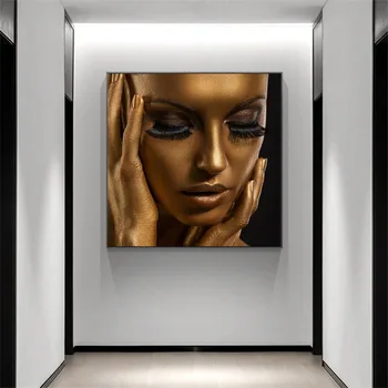 Mūsdienu Mājas Sienas Mākslas Skandināvu Dizaina Kanvas Glezna Melnā Zelta Meitenes Pliks Sejas Reklāmas Druka Sienas Plakāti Dzīves Dekori
