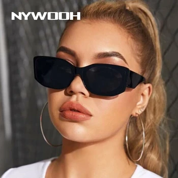 NYWOOH Vintage Sieviešu Saulesbrilles Dāmām, Taisnstūri Slīpums Saules Brilles Luksusa Zīmolu Dizainera Bieza Hip Hop Brilles UV400