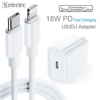 PD Ātrās Uzlādes 18W 9V/2A USB-C Tips-C Lightning Kabeli, Lādētāju un Adapteri iPhone 11 11Pro Max XS iPad Mini Pro Gaisa